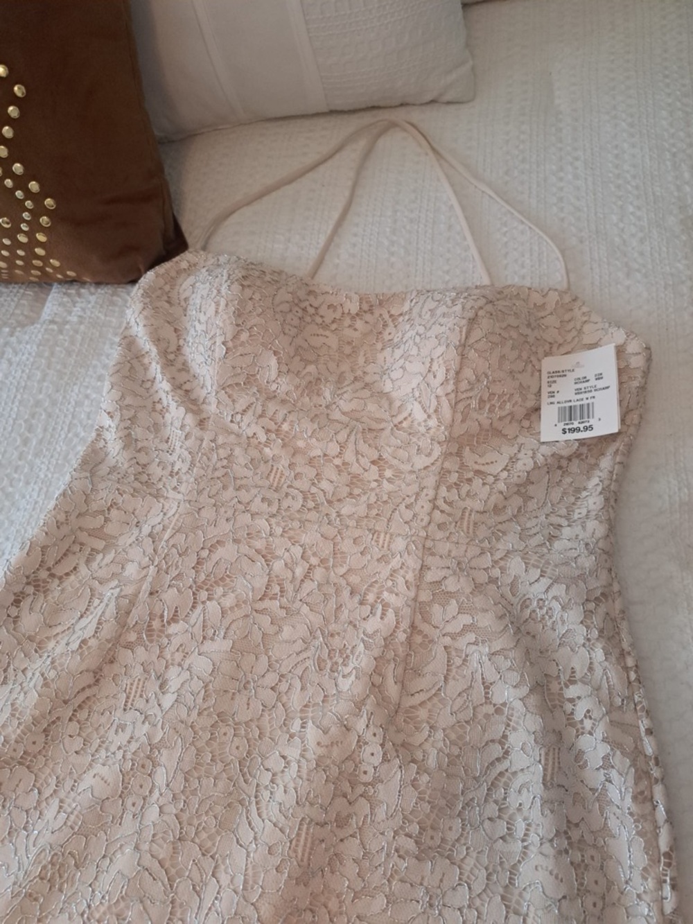 David's Bridal Blush Lace Strapless Evening Gown